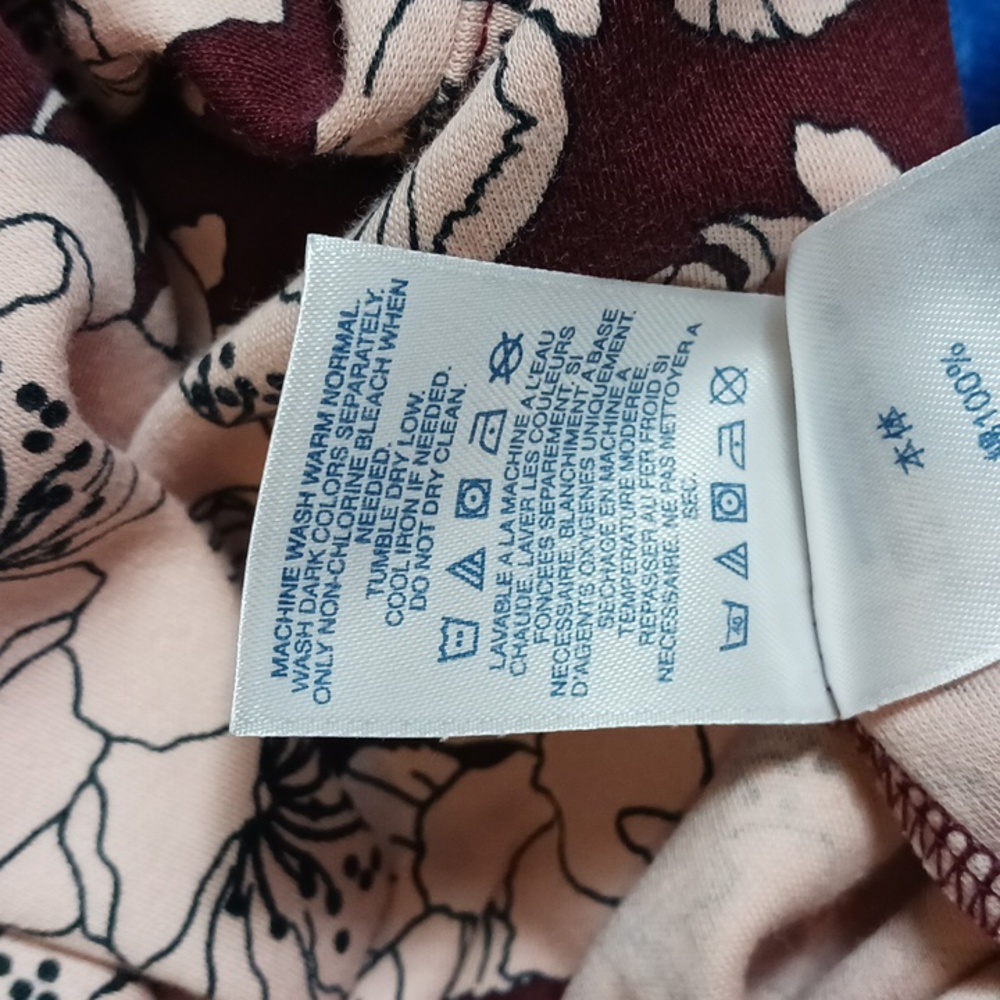 Lands' End 100% Cotton Burgundy and Pink Floral Midi Dress Long Sleeve Size L - Picture 5 of 6